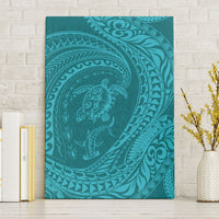 Hawaiian Turtle and Shark Canvas Wall Art Kakau Tribal with Polynesian Pattern Turquoise Color
