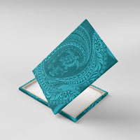 Hawaiian Turtle and Shark Canvas Wall Art Kakau Tribal with Polynesian Pattern Turquoise Color