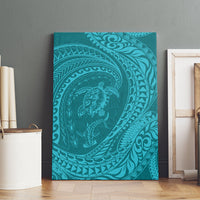 Hawaiian Turtle and Shark Canvas Wall Art Kakau Tribal with Polynesian Pattern Turquoise Color
