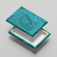 Hawaiian Turtle and Shark Canvas Wall Art Kakau Tribal with Polynesian Pattern Turquoise Color