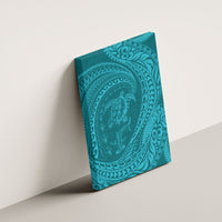 Hawaiian Turtle and Shark Canvas Wall Art Kakau Tribal with Polynesian Pattern Turquoise Color