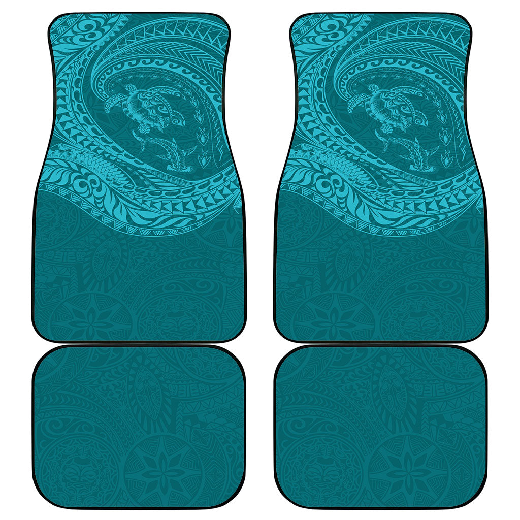 Hawaiian Turtle and Shark Car Mats Kakau Tribal with Polynesian Pattern Turquoise Color