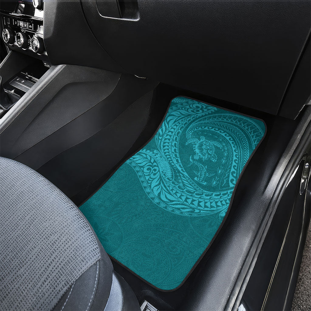 Hawaiian Turtle and Shark Car Mats Kakau Tribal with Polynesian Pattern Turquoise Color