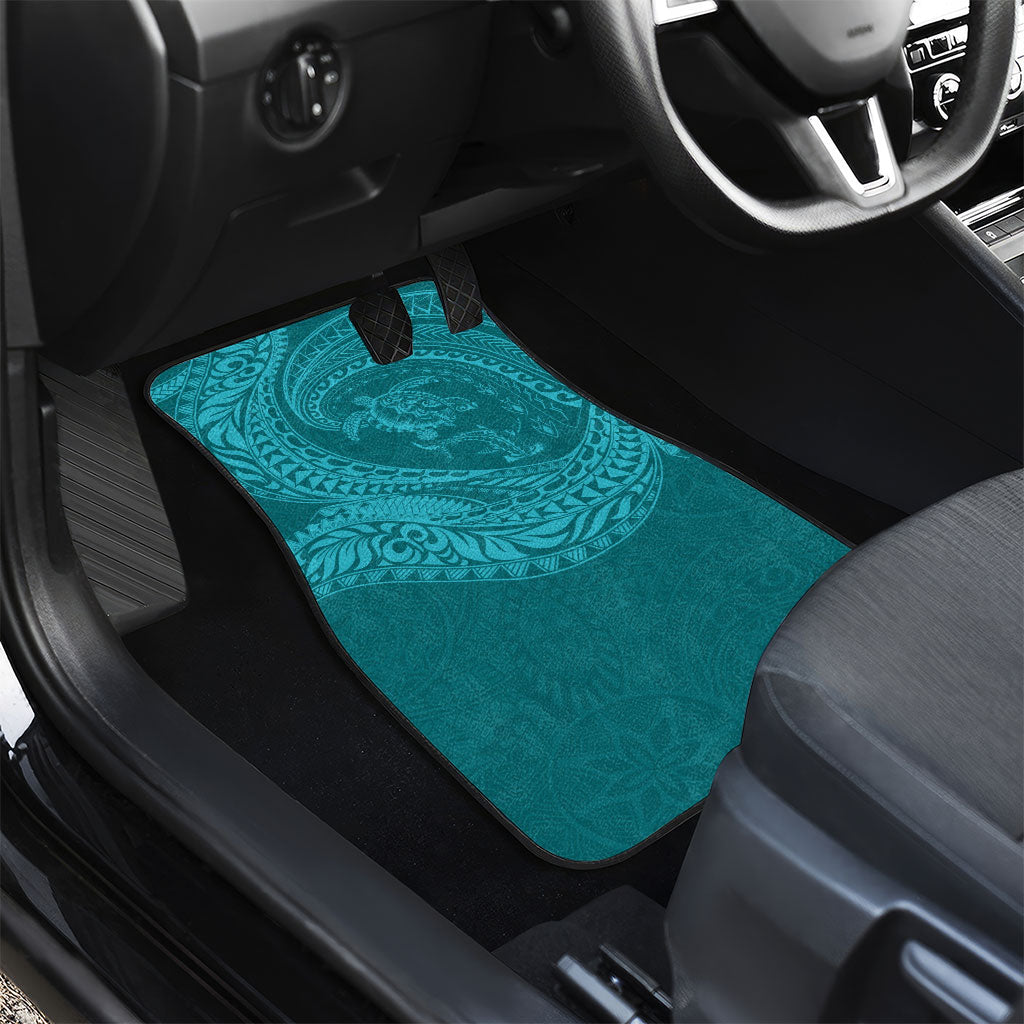 Hawaiian Turtle and Shark Car Mats Kakau Tribal with Polynesian Pattern Turquoise Color