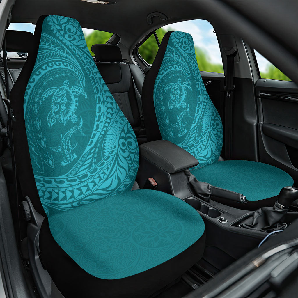 Hawaiian Turtle and Shark Car Seat Cover Kakau Tribal with Polynesian Pattern Turquoise Color