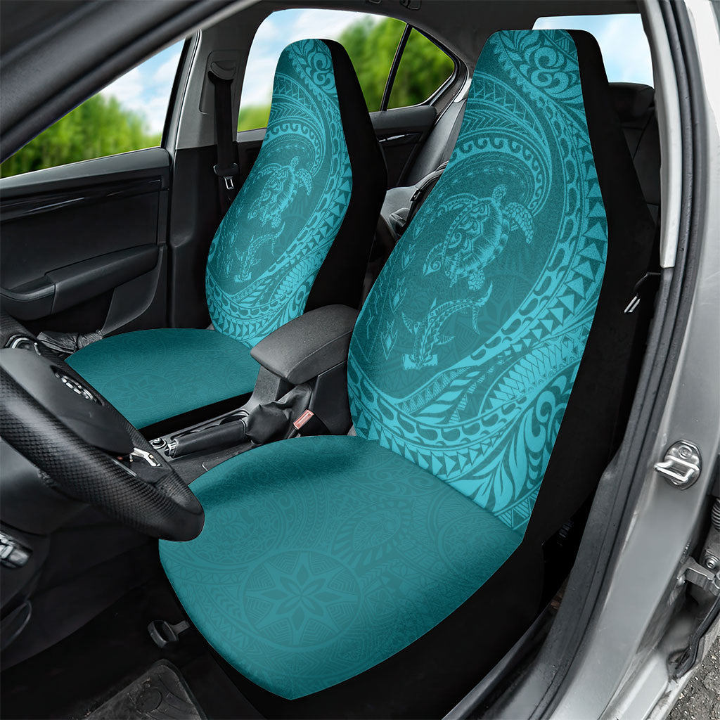 Hawaiian Turtle and Shark Car Seat Cover Kakau Tribal with Polynesian Pattern Turquoise Color