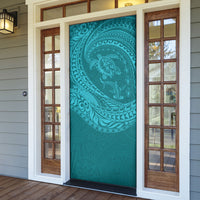 Hawaiian Turtle and Shark Door Cover Kakau Tribal with Polynesian Pattern Turquoise Color