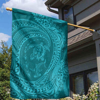 Hawaiian Turtle and Shark Garden Flag Kakau Tribal with Polynesian Pattern Turquoise Color