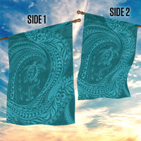 Hawaiian Turtle and Shark Garden Flag Kakau Tribal with Polynesian Pattern Turquoise Color