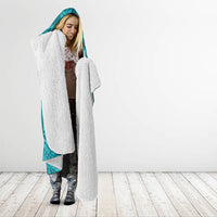 Hawaiian Turtle and Shark Hooded Blanket Kakau Tribal with Polynesian Pattern Turquoise Color