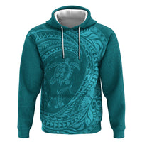 Hawaiian Turtle and Shark Hoodie Kakau Tribal with Polynesian Pattern Turquoise Color
