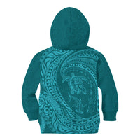 Hawaiian Turtle and Shark Kid Hoodie Kakau Tribal with Polynesian Pattern Turquoise Color