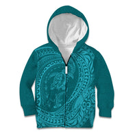 Hawaiian Turtle and Shark Kid Hoodie Kakau Tribal with Polynesian Pattern Turquoise Color