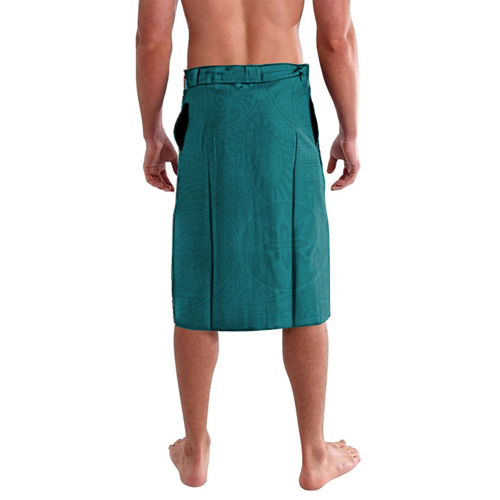 Hawaiian Turtle and Shark Lavalava Kakau Tribal with Polynesian Pattern Turquoise Color