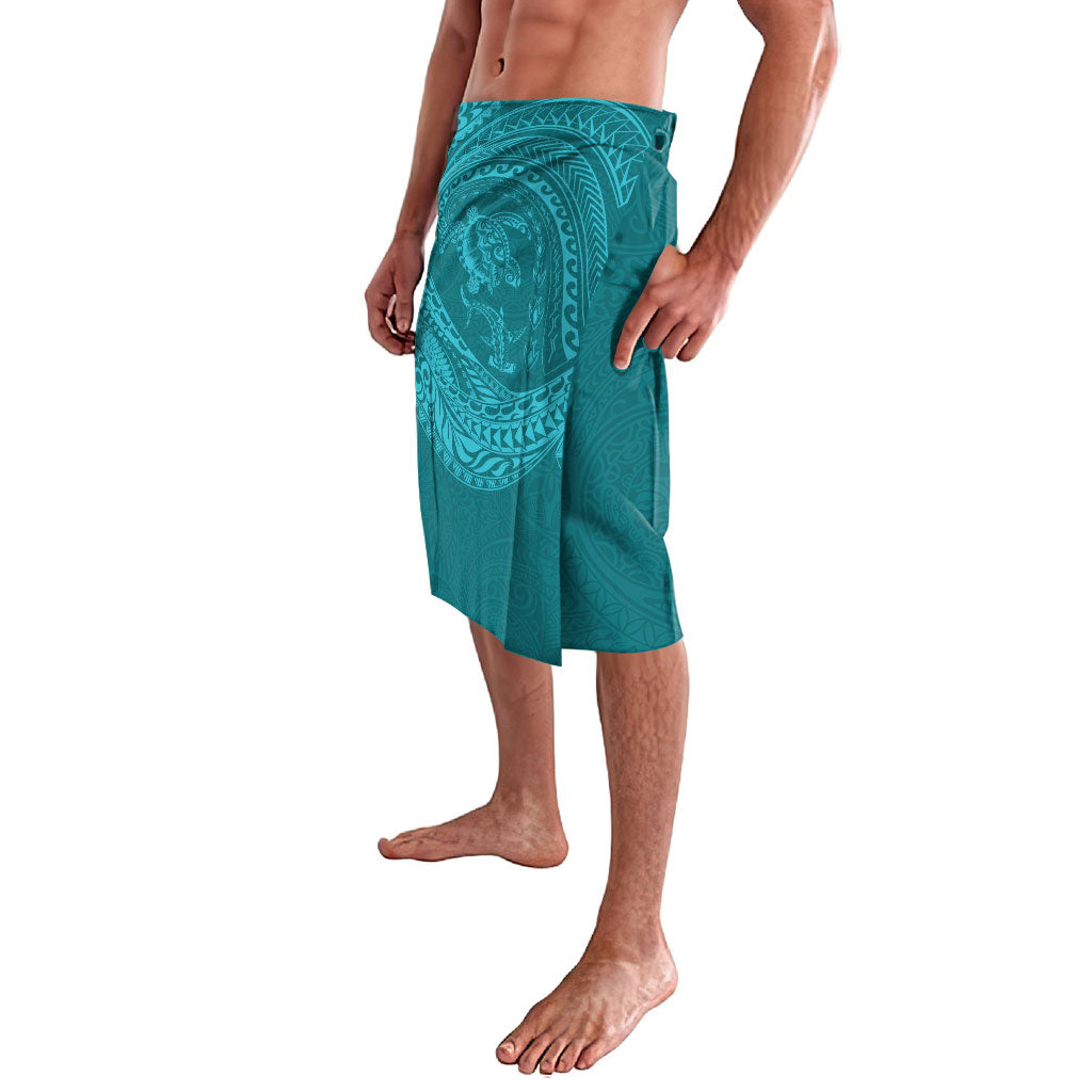 Hawaiian Turtle and Shark Lavalava Kakau Tribal with Polynesian Pattern Turquoise Color