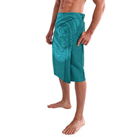Hawaiian Turtle and Shark Lavalava Kakau Tribal with Polynesian Pattern Turquoise Color
