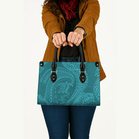 Hawaiian Turtle and Shark Leather Bag Kakau Tribal with Polynesian Pattern Turquoise Color