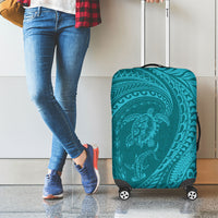 Hawaiian Turtle and Shark Luggage Cover Kakau Tribal with Polynesian Pattern Turquoise Color