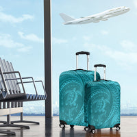 Hawaiian Turtle and Shark Luggage Cover Kakau Tribal with Polynesian Pattern Turquoise Color