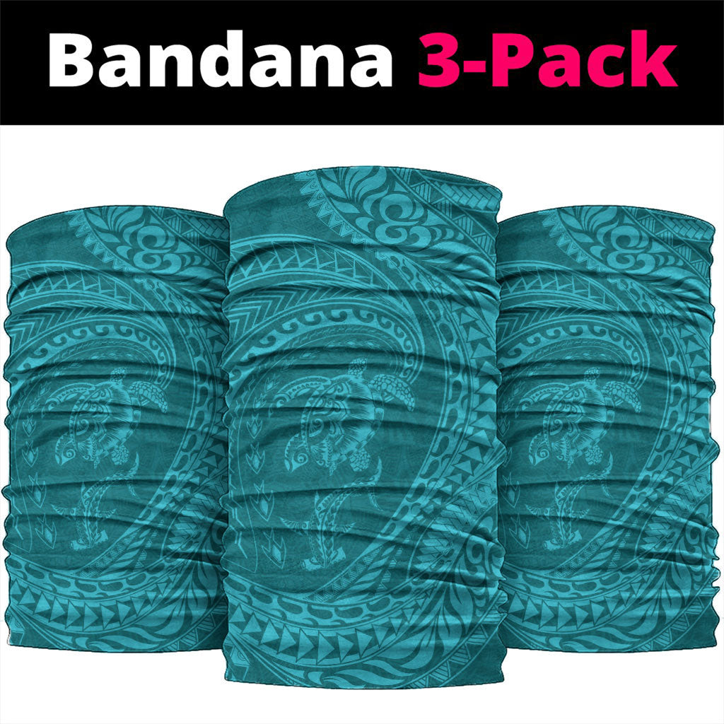 Hawaiian Turtle and Shark Neck Gaiter Kakau Tribal with Polynesian Pattern Turquoise Color