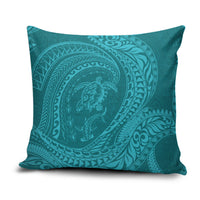 Hawaiian Turtle and Shark Pillow Cover Kakau Tribal with Polynesian Pattern Turquoise Color