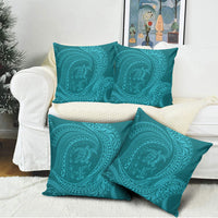 Hawaiian Turtle and Shark Pillow Cover Kakau Tribal with Polynesian Pattern Turquoise Color