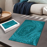 Hawaiian Turtle and Shark Puzzle Kakau Tribal with Polynesian Pattern Turquoise Color