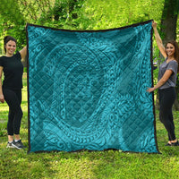 Hawaiian Turtle and Shark Quilt Kakau Tribal with Polynesian Pattern Turquoise Color