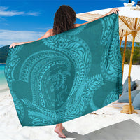Hawaiian Turtle and Shark Sarong Kakau Tribal with Polynesian Pattern Turquoise Color