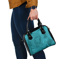 Hawaiian Turtle and Shark Shoulder Handbag Kakau Tribal with Polynesian Pattern Turquoise Color