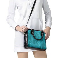 Hawaiian Turtle and Shark Shoulder Handbag Kakau Tribal with Polynesian Pattern Turquoise Color
