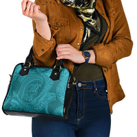 Hawaiian Turtle and Shark Shoulder Handbag Kakau Tribal with Polynesian Pattern Turquoise Color