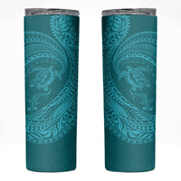 Hawaiian Turtle and Shark Skinny Tumbler Kakau Tribal with Polynesian Pattern Turquoise Color