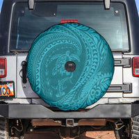 Hawaiian Turtle and Shark Spare Tire Cover Kakau Tribal with Polynesian Pattern Turquoise Color