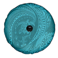 Hawaiian Turtle and Shark Spare Tire Cover Kakau Tribal with Polynesian Pattern Turquoise Color