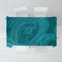Hawaiian Turtle and Shark Tablecloth Kakau Tribal with Polynesian Pattern Turquoise Color
