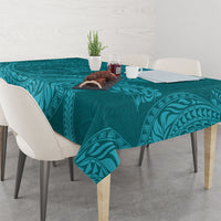 Hawaiian Turtle and Shark Tablecloth Kakau Tribal with Polynesian Pattern Turquoise Color