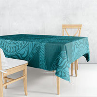 Hawaiian Turtle and Shark Tablecloth Kakau Tribal with Polynesian Pattern Turquoise Color