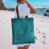 Hawaiian Turtle and Shark Tote Bag Kakau Tribal with Polynesian Pattern Turquoise Color