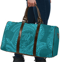 Hawaiian Turtle and Shark Travel Bag Kakau Tribal with Polynesian Pattern Turquoise Color