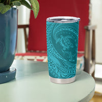 Hawaiian Turtle and Shark Tumbler Cup Kakau Tribal with Polynesian Pattern Turquoise Color