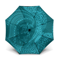 Hawaiian Turtle and Shark Umbrella Kakau Tribal with Polynesian Pattern Turquoise Color
