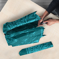 Hawaiian Turtle and Shark Umbrella Kakau Tribal with Polynesian Pattern Turquoise Color