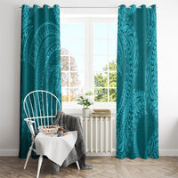 Hawaiian Turtle and Shark Window Curtain Kakau Tribal with Polynesian Pattern Turquoise Color