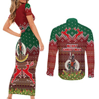 Vanuatu Christmas Couples Matching Short Sleeve Bodycon Dress and Long Sleeve Button Shirts Pig Tusk Beautiful Merry Xmas Snowflake LT03 - Polynesian Pride