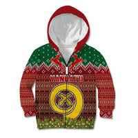 Personalised Vanuatu Christmas Kid Hoodie Pig Tusk Beautiful Merry Xmas Snowflake LT03 Zip Hoodie Red - Polynesian Pride