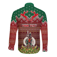 Personalised Vanuatu Christmas Long Sleeve Button Shirt Pig Tusk Beautiful Merry Xmas Snowflake LT03 - Polynesian Pride