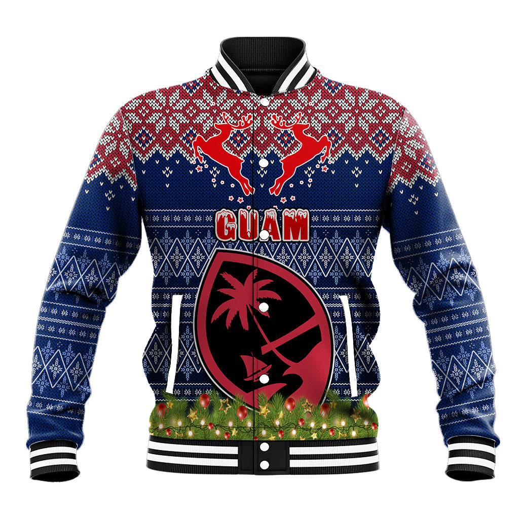 Guam Christmas Baseball Jacket Chamorro Guam Tattoos Beautiful Merry Xmas Snowflake LT03 Unisex Blue - Polynesian Pride