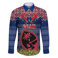Guam Christmas Family Matching Mermaid Dress and Hawaiian Shirt Chamorro Guam Tattoos Beautiful Merry Xmas Snowflake LT03 Dad's Shirt - Long Sleeve Blue - Polynesian Pride