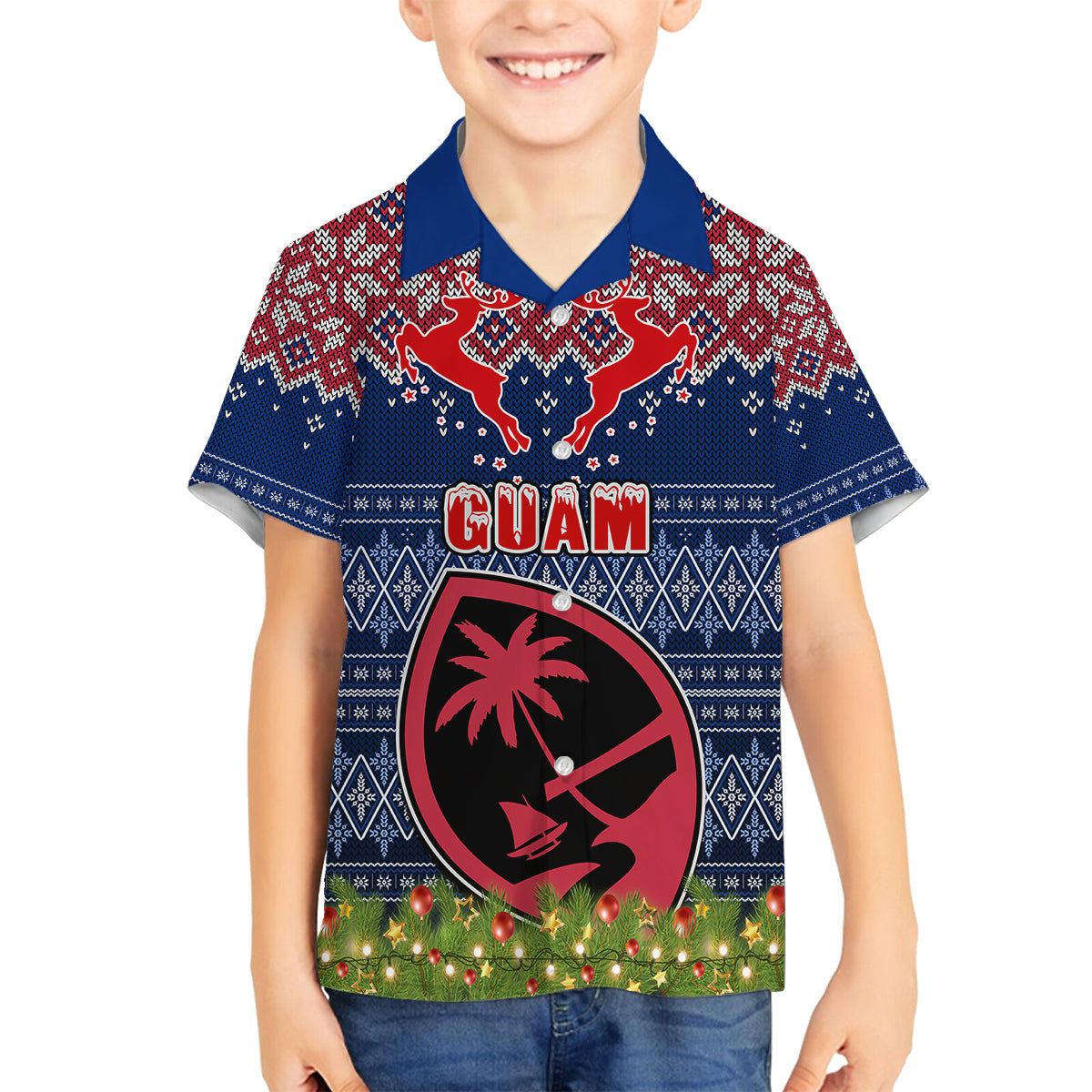 Guam Christmas Family Matching Off Shoulder Maxi Dress and Hawaiian Shirt Chamorro Guam Tattoos Beautiful Merry Xmas Snowflake LT03 Son's Shirt Blue - Polynesian Pride